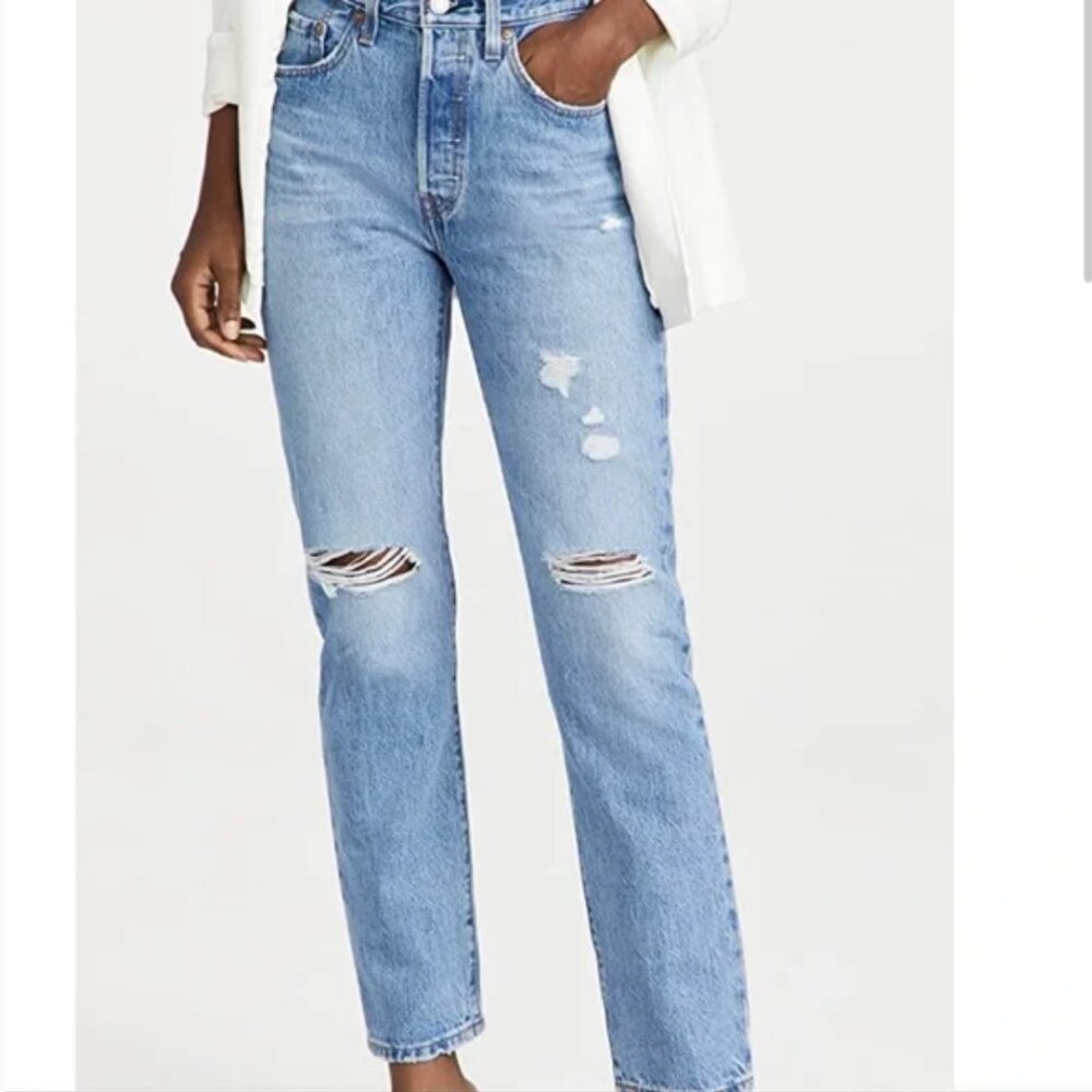Levi's Women 501 Original Straight Leg High Rise Distressed Jeans
